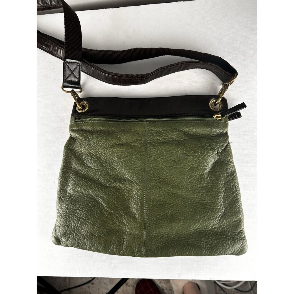 Americana by Sharif Vintage Army Green & Brown Leather Crossbody Gold Lions Gate - Picture 7 of 11